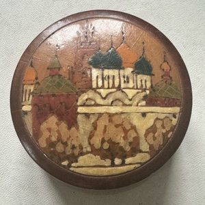 Vintage Russian Wood Painted Trinket Box lacquered